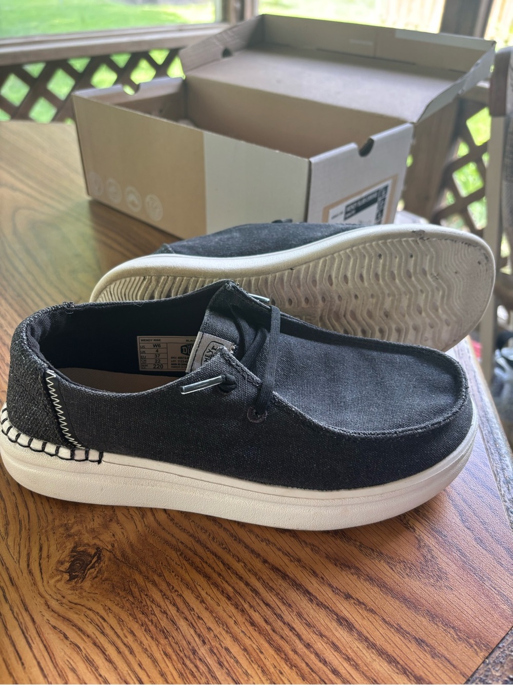 Hey Dude Women's Black Canvas Slip-On Loafers with White Sole